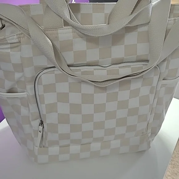 Cooler insulated Lg Bag Shell Checker Tote Adjustable Strap Zip & Pockets A/N - Picture 2 of 8